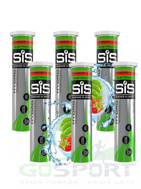 Изотоник SCIENCE IN SPORT (SiS) GO Hydro Tablet 20s 6 x 20 таблеток, Клубника - Лайм