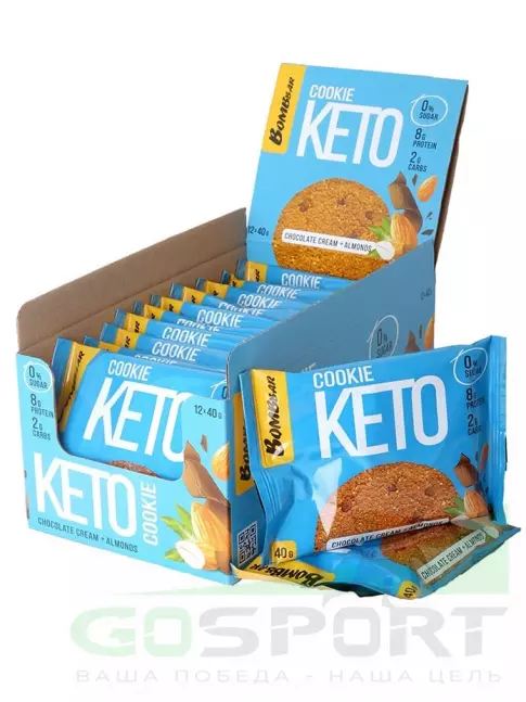 Протеиновый батончик BombBar Кето печенье COOKIE KETO 12х40 г, Со вкусом шоколадного крема и миндаля