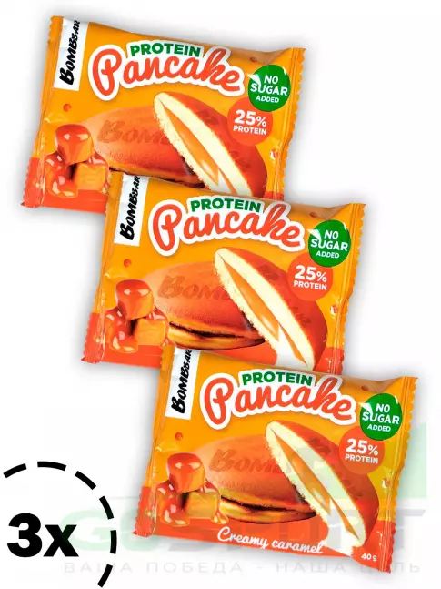 Протеиновый батончик BombBar Панкейк протеиновый 3 х 40 г, Сливочная карамель Протеиновый батончик BombBar Панкейк протеиновый 3 х 40 г, Сливочная карамель