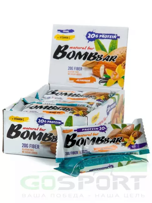 Протеиновый батончик BombBar Protein Bar 20 x 60 г, Миндаль-ваниль