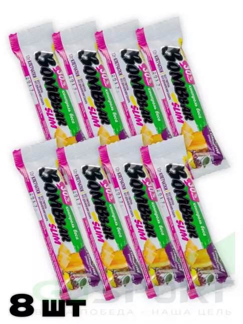 Протеиновый батончик BombBar Protein Bar Slim + l-карнитин 8 х 35 г, Ананас - вишня