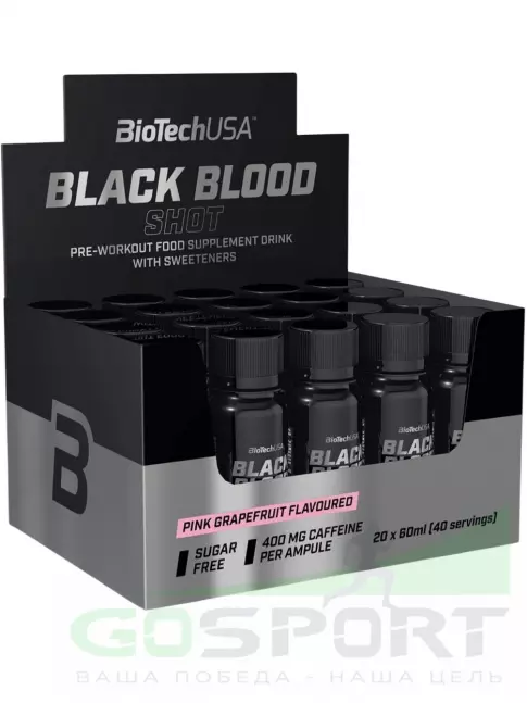 Предтреник жидкий BioTechUSA Black blood Shot 20 х 60 мл, Розовый грейпфрут Предтреник жидкий BioTechUSA Black blood Shot 20 х 60 мл, Розовый грейпфрут