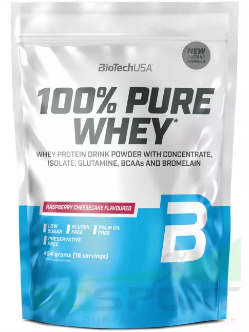 Сывороточный протеин BioTechUSA 100% Pure Whey 454 г, Малиновый чизкейк