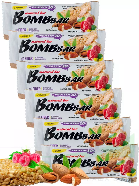 Протеиновый батончик BombBar Protein Bar 6 x 60 г, Рисовый
