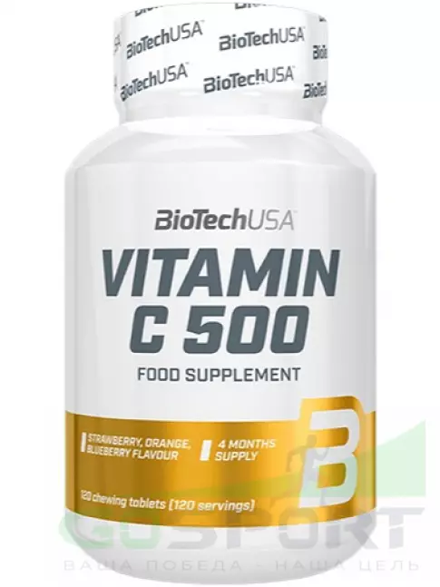 Витамин C BioTechUSA Vitamin C 500 mg 120 жевательных таблеток, Клубника-апельсин-черника