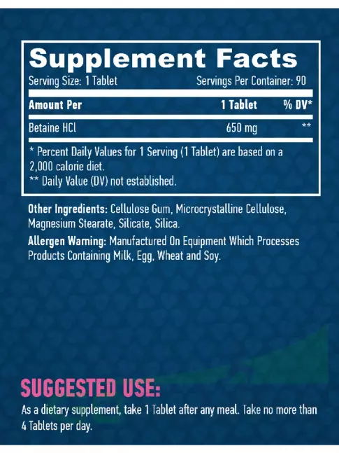  Haya Labs Betaine HCl 650 mg 90 таблеток