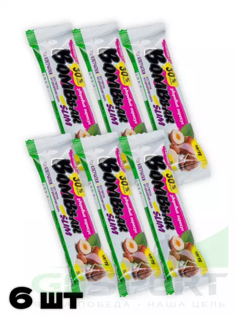 Протеиновый батончик BombBar Protein Bar Slim 6 х 35 г, Фундук-арахис