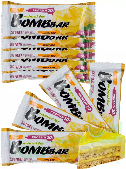 Протеиновый батончик BombBar Protein Bar 9 x 60 г, Лимонный торт