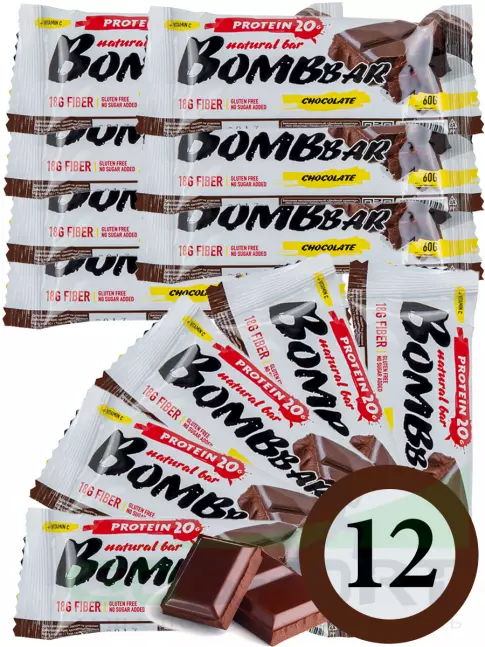 Протеиновый батончик BombBar Protein Bar 12 x 60 г, Двойной шоколад
