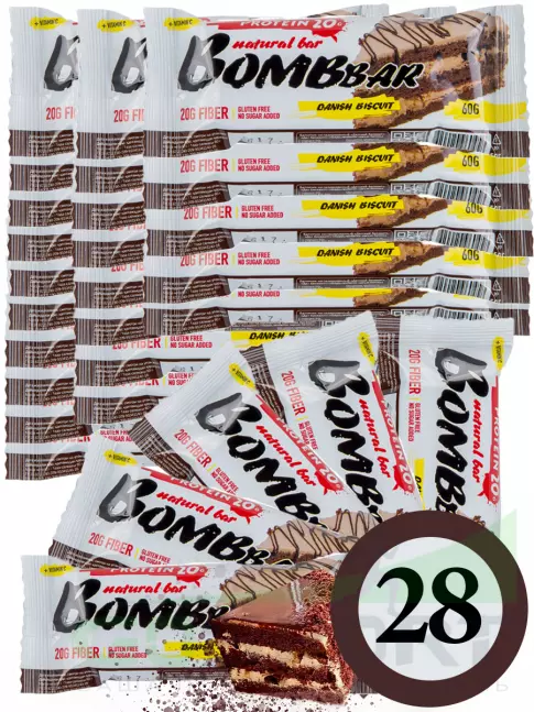 Протеиновый батончик BombBar Protein Bar 28 x 60 г, Датский бисквит
