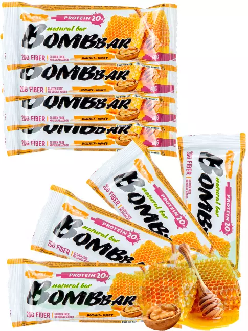 Протеиновый батончик BombBar Protein Bar 8 x 60 г, Грецкий орех с медом