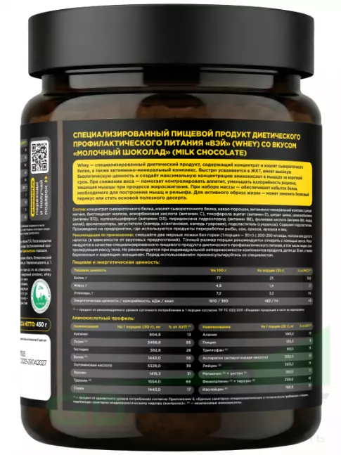 Сывороточный протеин PRIMEKRAFT Whey Protein 450 г, Молочный шоколад