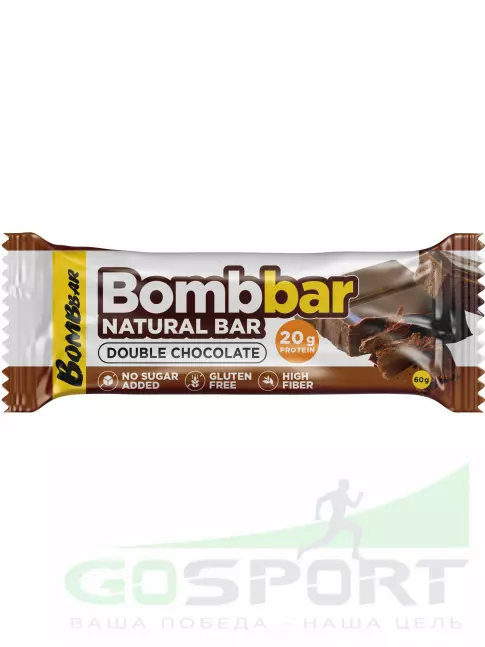 Протеиновый батончик BombBar Protein Bar 60 г, Двойной шоколад