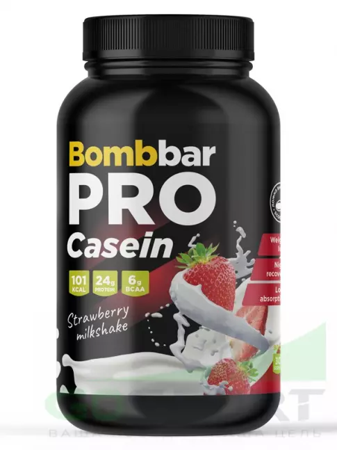 Казеиновый протеин BombBar Pro Casein 900 г, Клубничный милкшейк Казеиновый протеин BombBar Pro Casein 900 г, Клубничный милкшейк