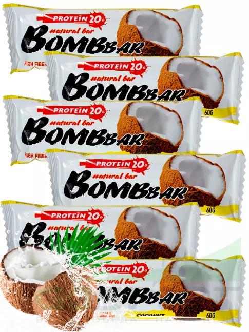 Протеиновый батончик BombBar Protein Bar 6 x 60 г, Кокос