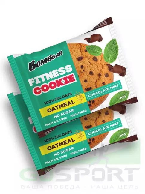 Протеиновый батончик BombBar Овсяное fitness печенье 2 х 40 г, Шоколад-мята