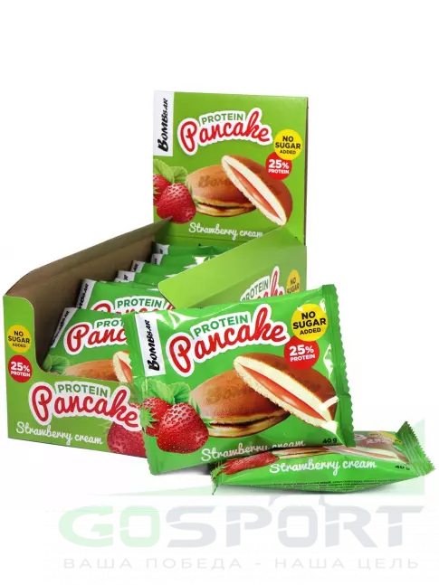 Протеиновый батончик BombBar Панкейк протеиновый 10х40 г, Клубничный крем