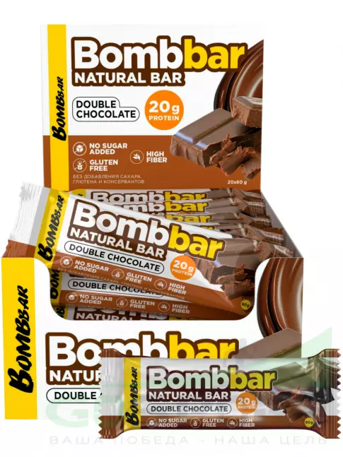 Протеиновый батончик BombBar Protein Bar 20 x 60 г, Двойной шоколад