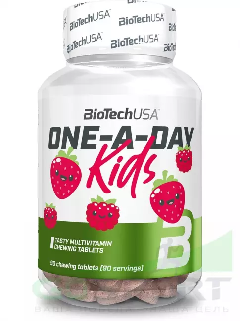  BioTechUSA One-A-Day Kids 90 жевательных таблеток, Клубника-малина