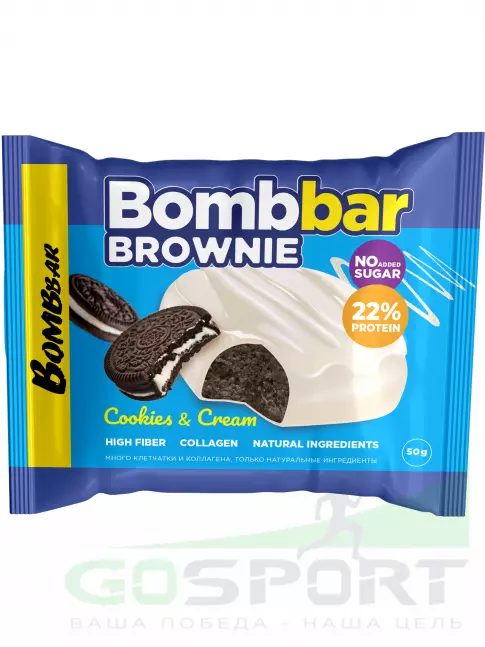 Протеиновый батончик BombBar Печенье глазированное Brownie 10 x 50 г, Печенье-крем