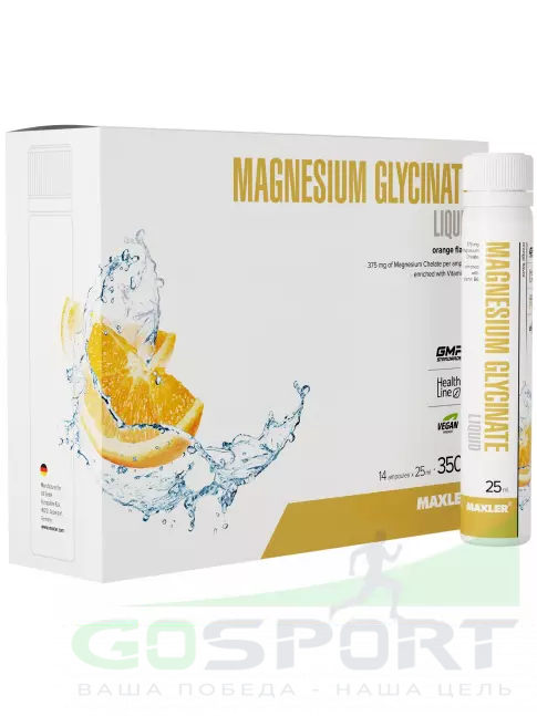 MAXLER Magnesium Glycinate Liquid 14 x 25 мл, Апельсин  MAXLER Magnesium Glycinate Liquid 14 x 25 мл, Апельсин