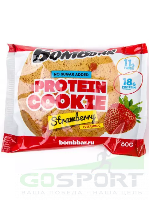Протеиновый батончик BombBar Protein cookie 60 г, Клубника