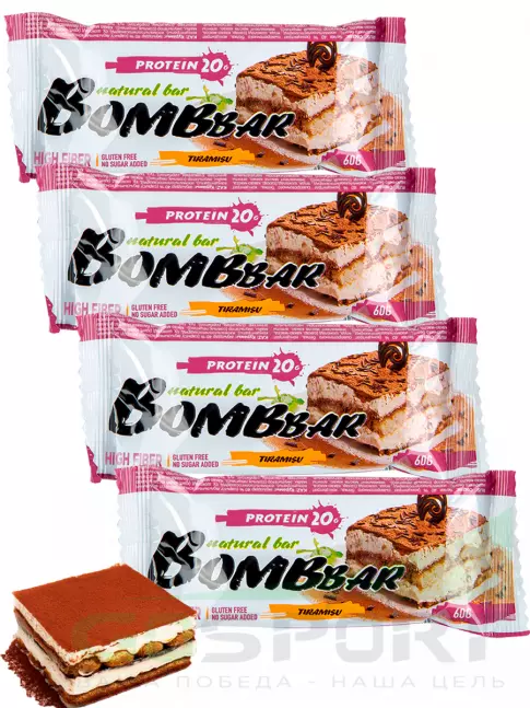 Протеиновый батончик BombBar Protein Bar 4 x 60 г, Тирамису Протеиновый батончик BombBar Protein Bar 4 x 60 г, Тирамису