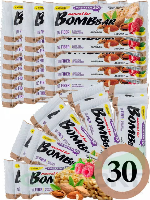 Протеиновый батончик BombBar Protein Bar 30 x 60 г, Рисовый