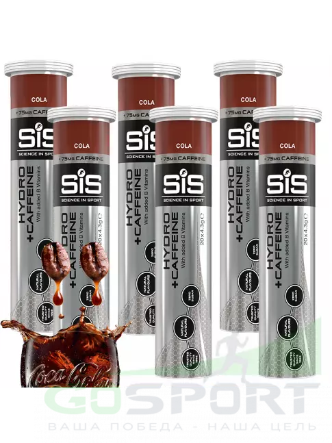 Изотоник SCIENCE IN SPORT (SiS) GO Hydro Tablet 20s CAFFEINE 6 x 20 таблеток, Кола