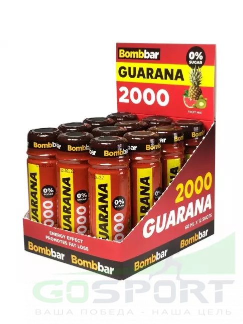 Гуарана BombBar Shot Energy Guarana 2000 12 x 60 мл, Фруктовый микс