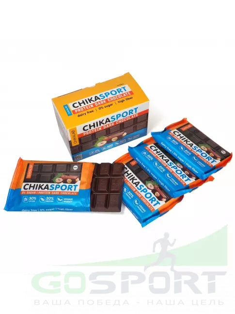 Протеиновый батончик Chikalab Тёмный шоколад без сахара CHIKASPORT 4 x 100 г, Темный шоколад с фундуком Протеиновый батончик Chikalab Тёмный шоколад без сахара CHIKASPORT 4 x 100 г, Темный шоколад с фундуком