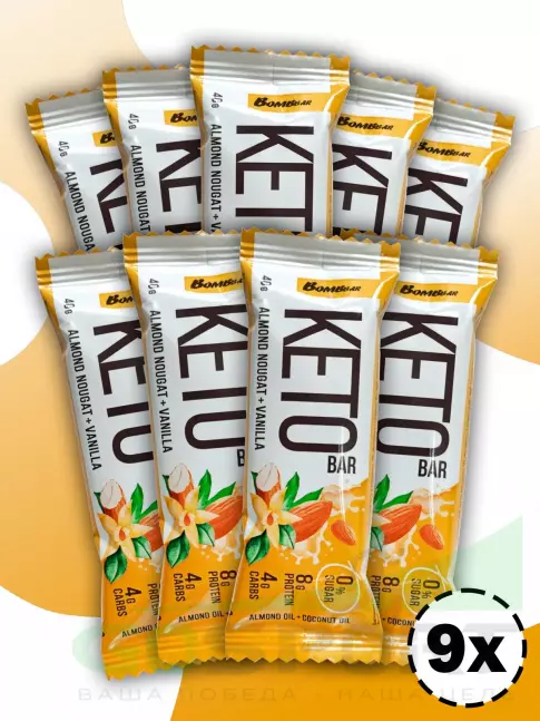 Протеиновый батончик BombBar Батончики Bombbar KETO 9 x 40 г, Миндальная нуга - Ваниль Протеиновый батончик BombBar Батончики Bombbar KETO 9 x 40 г, Миндальная нуга - Ваниль