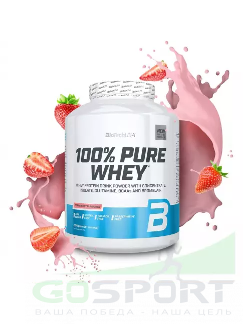 Сывороточный протеин BioTechUSA 100% Pure Whey 2270 г, Клубника