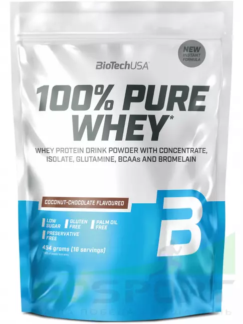 Сывороточный протеин BioTechUSA 100% Pure Whey 454 г, Шоколад-кокос Сывороточный протеин BioTechUSA 100% Pure Whey 454 г, Шоколад-кокос