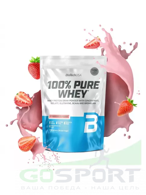 Сывороточный протеин BioTechUSA 100% Pure Whey 454 г, Клубника