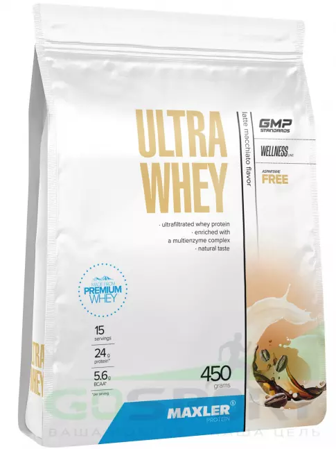 Сывороточный протеин MAXLER Ultra Whey 450 г, Кофе латте Сывороточный протеин MAXLER Ultra Whey 450 г, Кофе латте