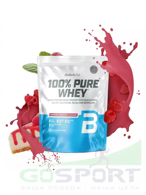 Сывороточный протеин BioTechUSA 100% Pure Whey 1000 г, Малиновый чизкейк