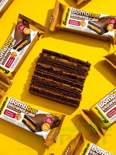 Протеиновый батончик BombBar Пирожное протеиновое глазированное Брауни с начинкой 45 г, Сливочная карамель