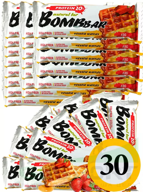 Протеиновый батончик BombBar Protein Bar 30 x 60 г, Венские вафли Протеиновый батончик BombBar Protein Bar 30 x 60 г, Венские вафли