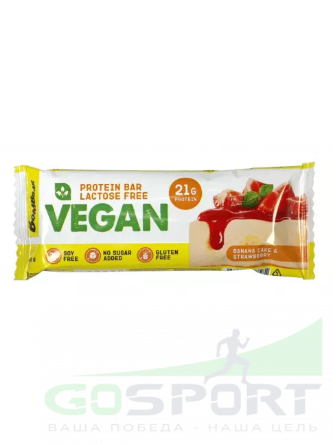 Протеиновый батончик BombBar Веганский протеиновый батончик 3 х 60 г, Банановый торт с клубникой