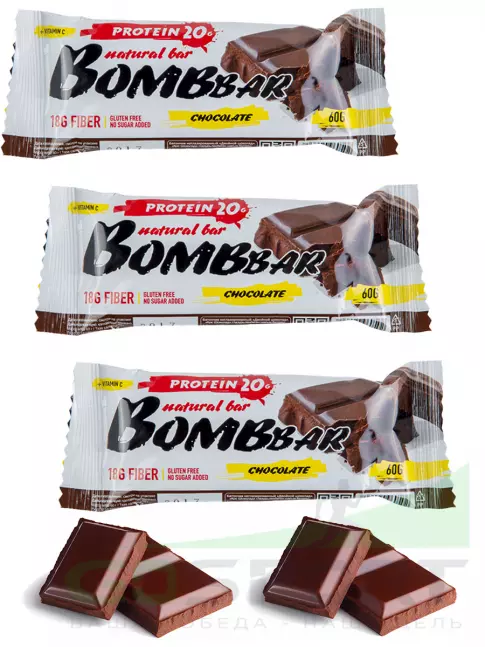 Протеиновый батончик BombBar Protein Bar 3 x 60 г, Двойной шоколад