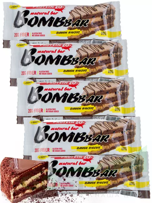 Протеиновый батончик BombBar Protein Bar 5 x 60 г, Датский бисквит