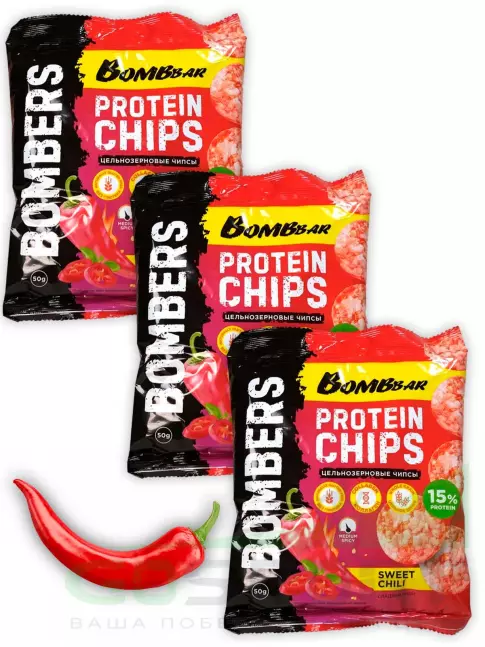 Чипсы BombBar Protein Chips 3 x 50 г, Сладкий чили