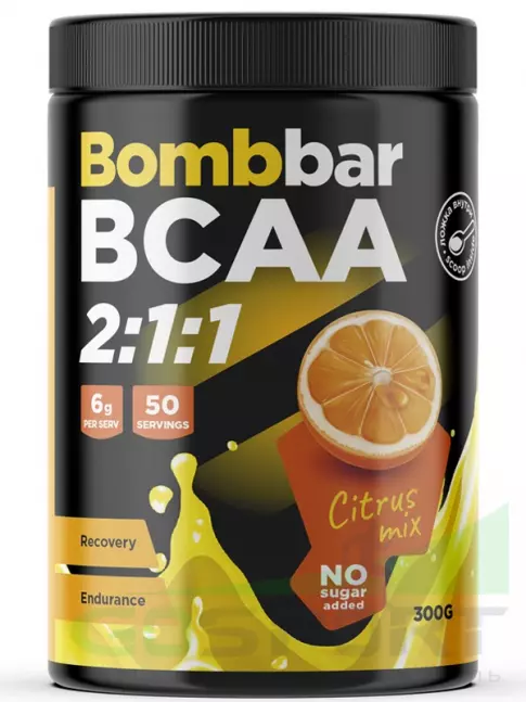 БСАА BombBar BCAA 2:1:1 Pro 300 г, Цитрус БСАА BombBar BCAA 2:1:1 Pro 300 г, Цитрус