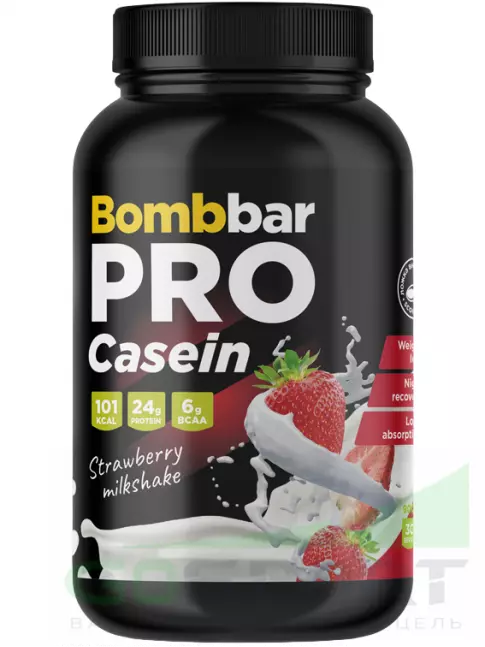 Казеиновый протеин BombBar Pro Casein 900 г, Клубничный милкшейк