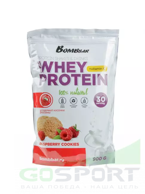 Сывороточный протеин BombBar Whey Protein 900 г, Малиновое печенье