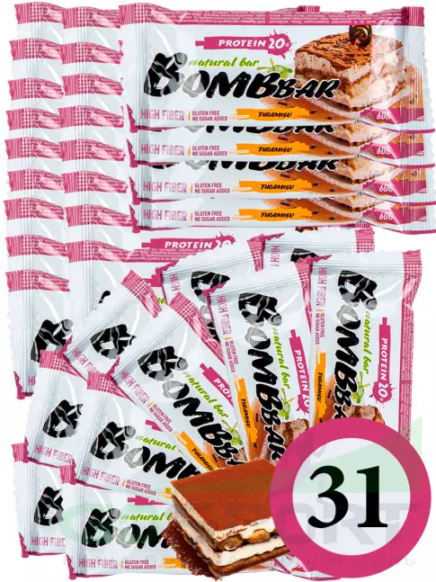 Протеиновый батончик BombBar Protein Bar 31 x 60 г, Тирамису