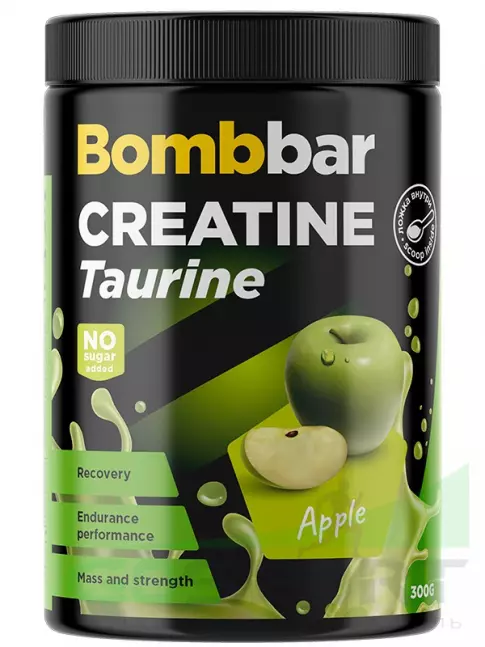 Креатиновый комплекс BombBar Креатин + Таурин Pro 300 г, Зеленое яблоко