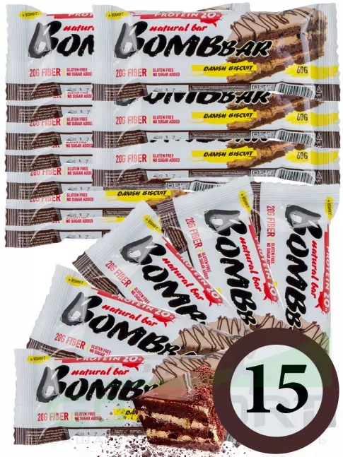 Протеиновый батончик BombBar Protein Bar 15 x 60 г, Датский бисквит Протеиновый батончик BombBar Protein Bar 15 x 60 г, Датский бисквит