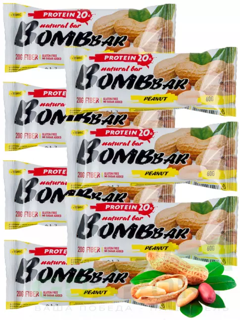 Протеиновый батончик BombBar Protein Bar 7 x 60 г, Арахис